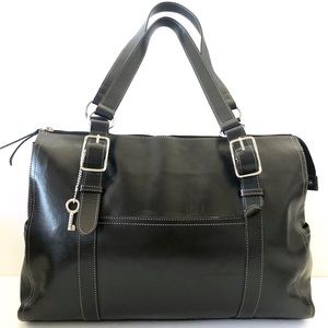 Italian Black Leather Fossil Executive Large Tote